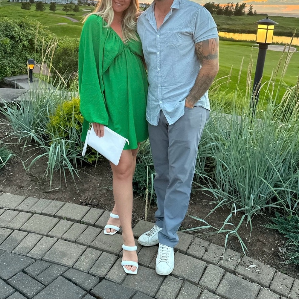 Bright Green Mini Dress with Balloon Sleeves